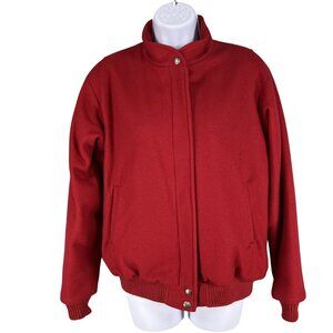 L.L. Bean Red Heavy Wool Mens M Womens L Bomber Jacket Plaid Lining USA Made